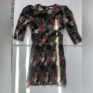 Rebecc Minkoff Black Floral Print Puff Sleeve Smocked Geneva Mini Size S
